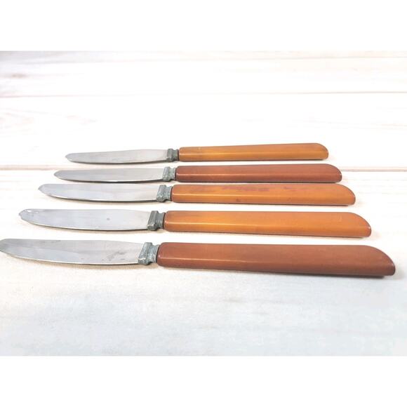 Vintage Washington Forge Dinner Knives With Wood Holder Set Of 5 - Picture 5 of 14